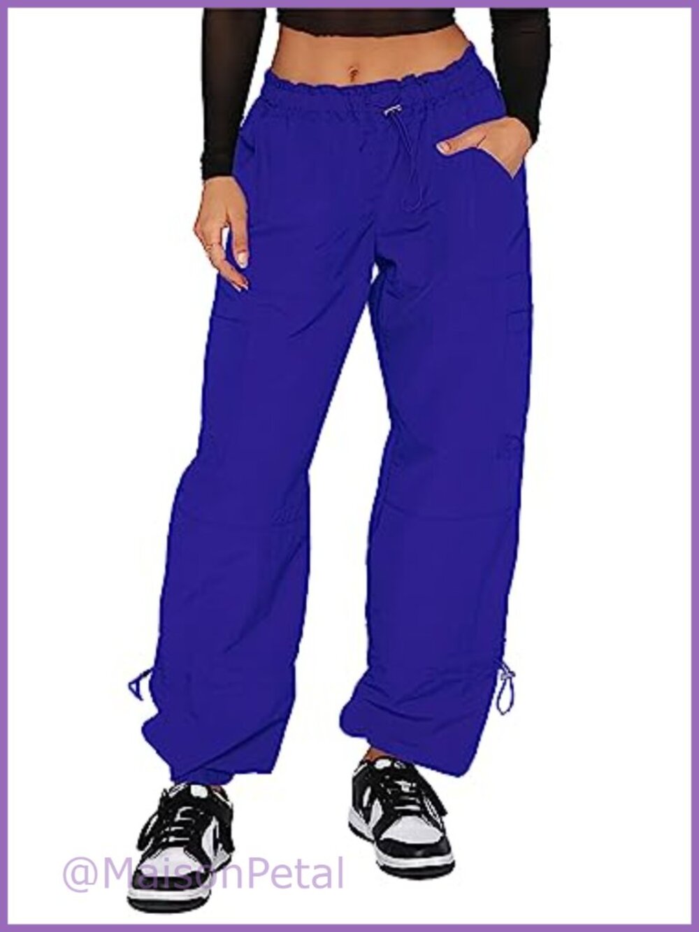 Womens Cargo Pants Baggy Parachute Wide Leg Drawstring Streetwear